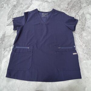 FIGS Technical Collection Blue Feather Fabric Trim Scrub Top Size Medium‎ M